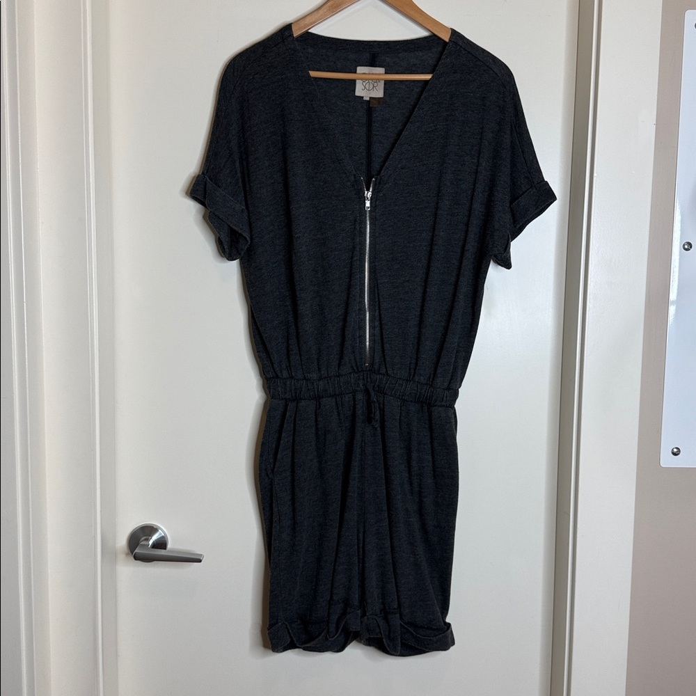 ChaSor Grey Zip Front Romper